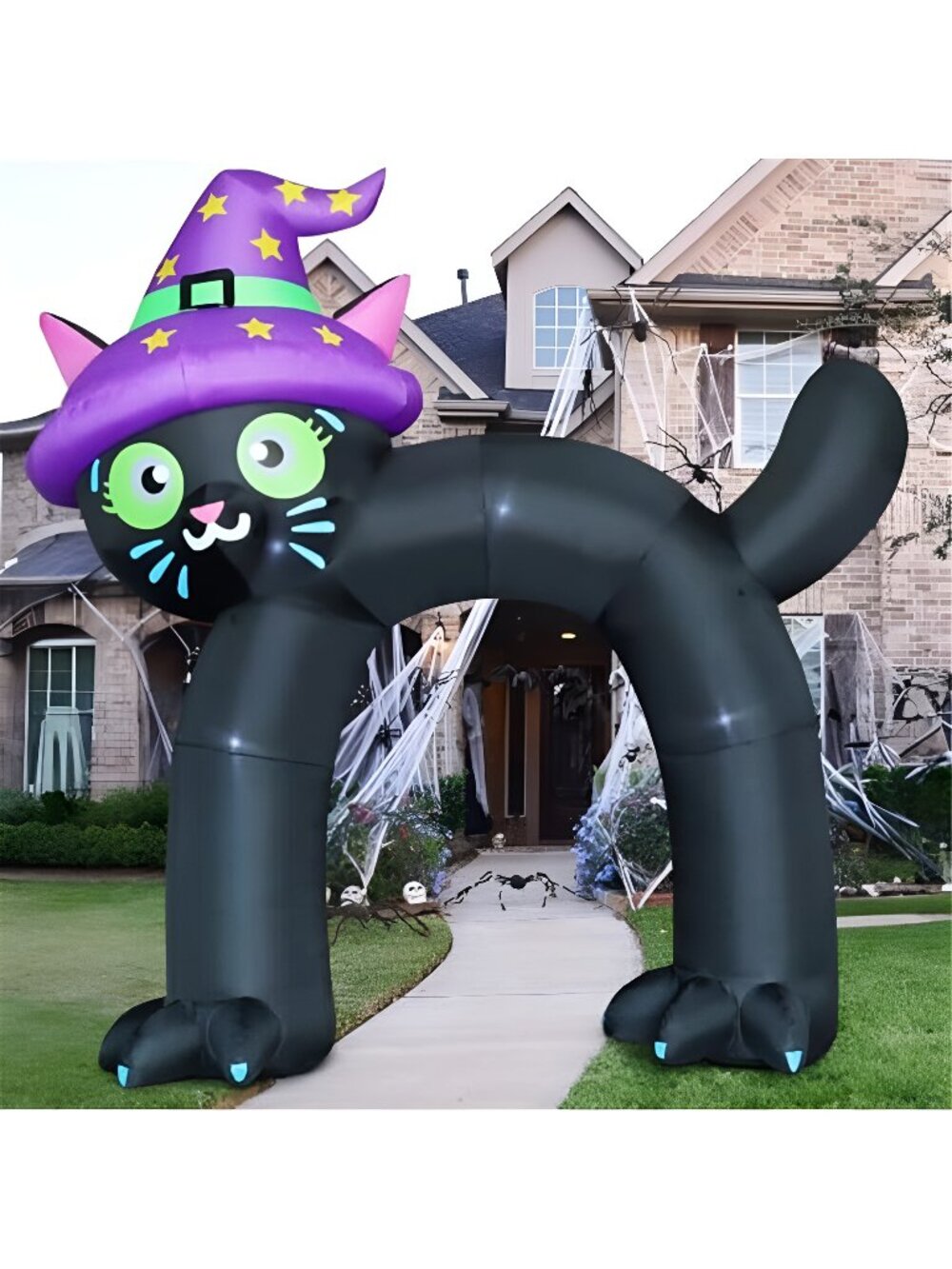 14FT Halloween Inflatables Outdoor Decorations Black Cat Arch Blow Up Yard